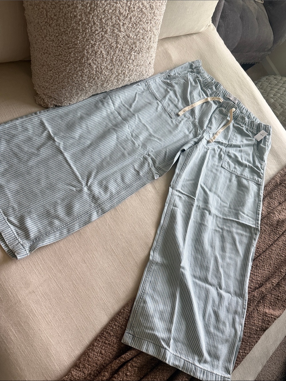 GAP Light Blue Striped Wide Leg Drawstring Pants
